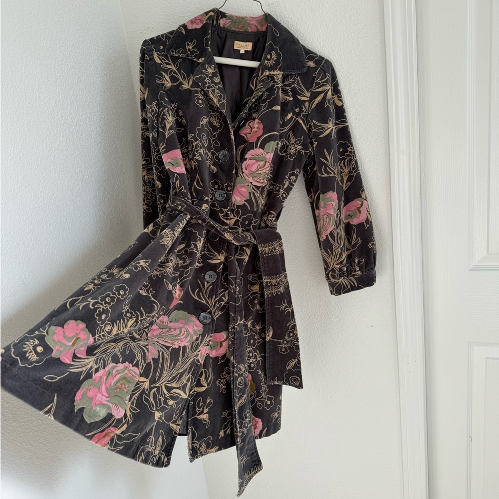 EUC Piko 1988 Velvet Floral Trench Coat